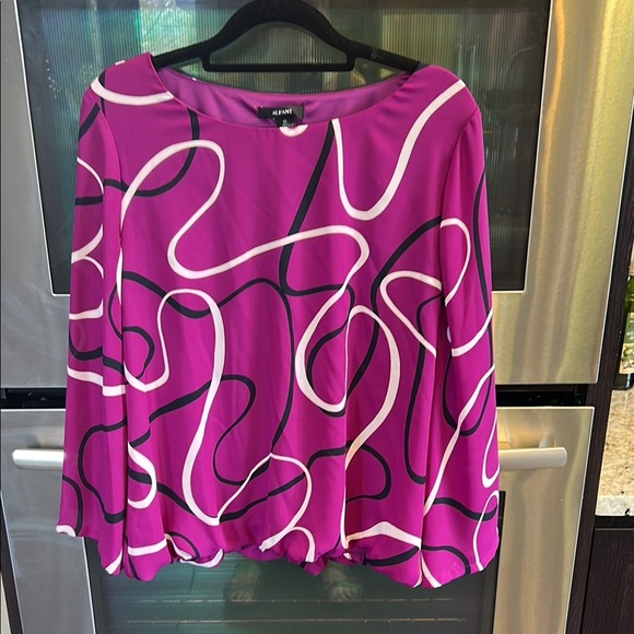 Alfani Black and Purple Graphic Blouse Relaxed‎ Fit - Picture 1 of 6
